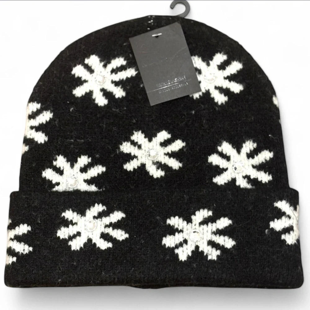 Black Floral Beanie with Rhinestones NWT